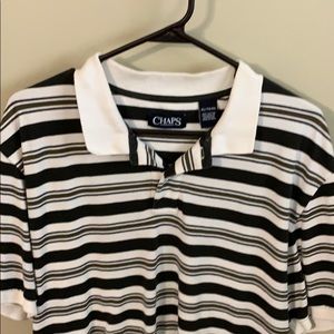 Chaps polo shirt; green and brown stripes